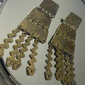 Gold Textured Top Earrings with Cascading Discs